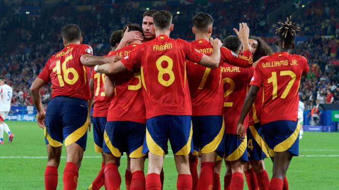 La Selección Española celebrando el gol ante Italia (Fuente: Cordon Press)