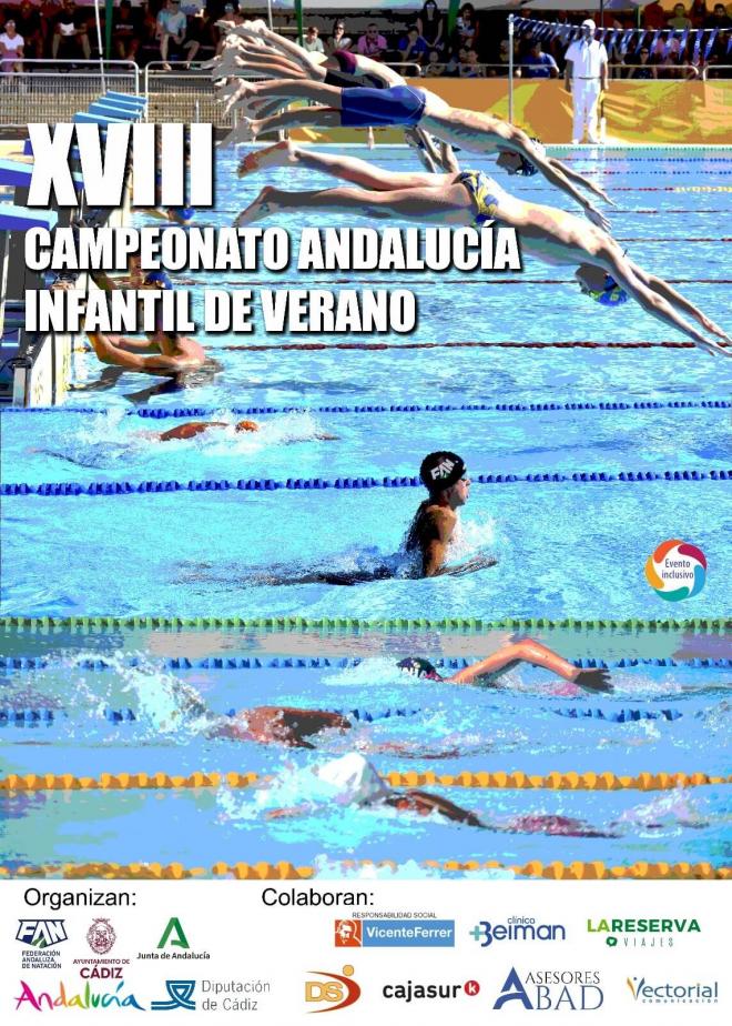 Cartel del Campeonato de Andalucía infantil de natación de verano.