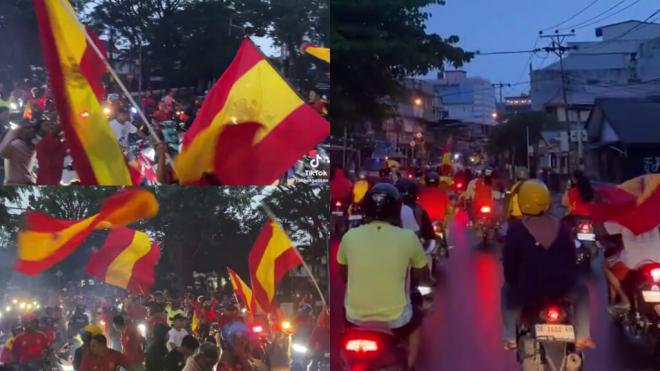 Aficionados en Indonesia celebrando la victoria de la Selección Española (Redes Sociales)