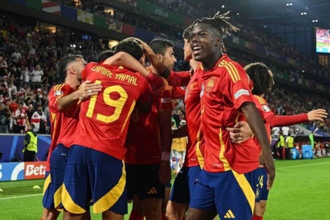 La celebración del gol de Nico Williams a Georgia en la Eurocopa de Alemania (Foto: EFE).