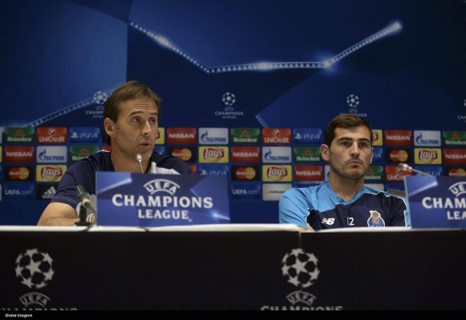 Julen Lopetegui e Iker Casillas en una rueda de prensa con el Oporto (Foto: Cordon Press)