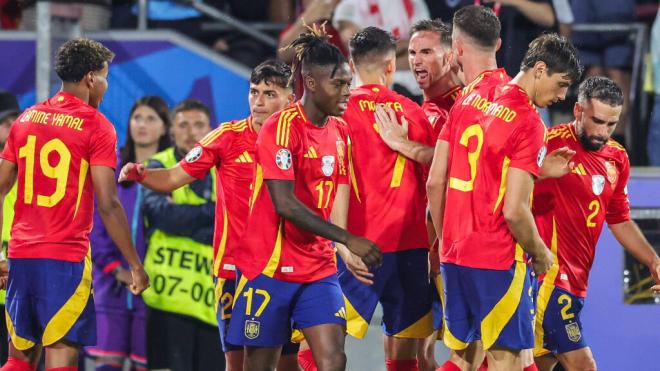 La Selección Española celebrando un gol ante Georgia (Fuente: Cordon Press)