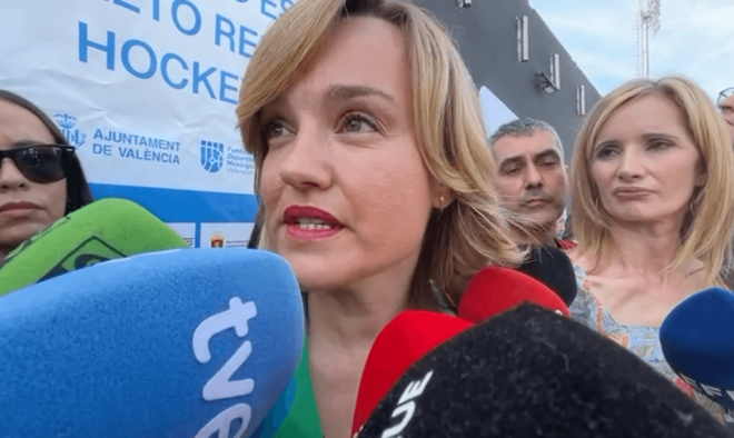 Pilar Alegría habla en Valencia del Mundial 2030.