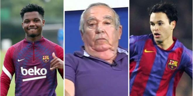 Ansu Fati, Germán Vaya y Andrés Iniesta.