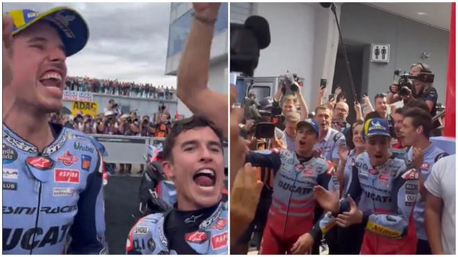 Álex y Marc Márquez, celebrando sus podios en Alemania