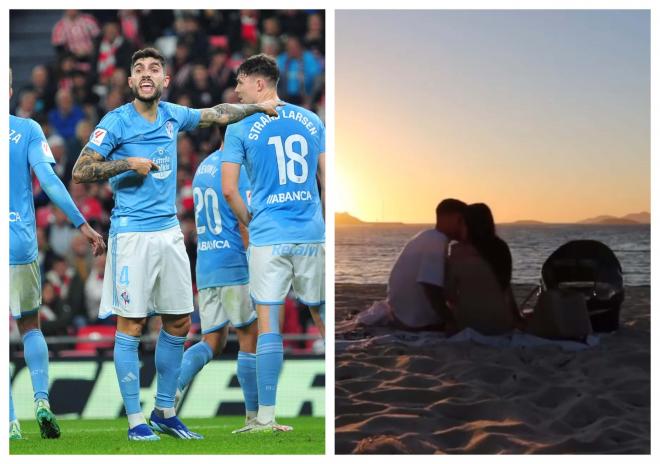 Unai Núñez, en un partido y junto a su pareja.