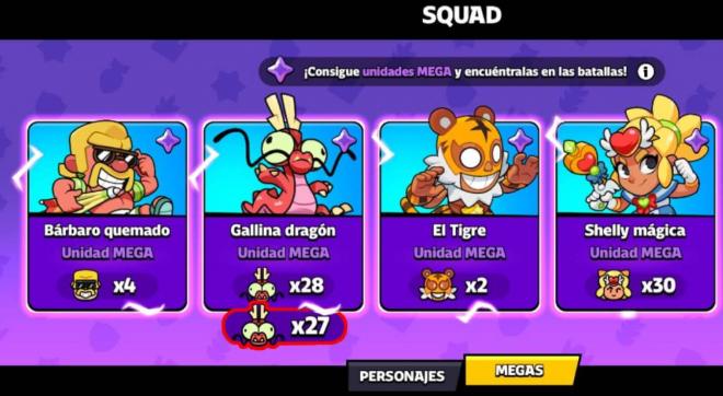 El gasto de unidades MEGA en Squad Busters