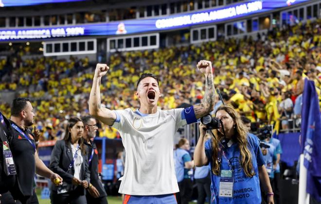 James Rodríguez celebrando el pase a la final de la Copa América (EFE)