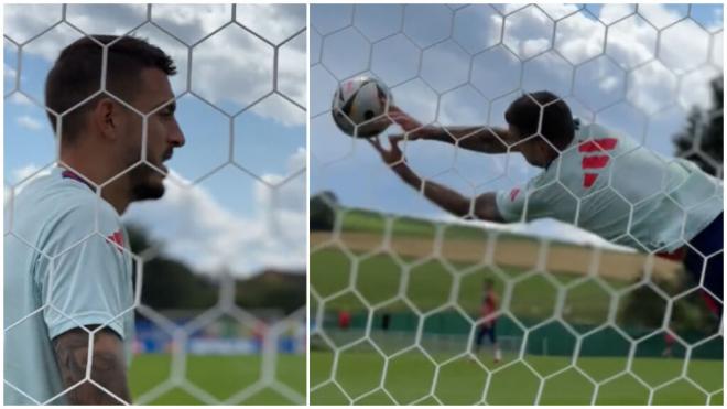 Joselu Mato en un entrenamiento de la Selección Española (@SEFutbol)