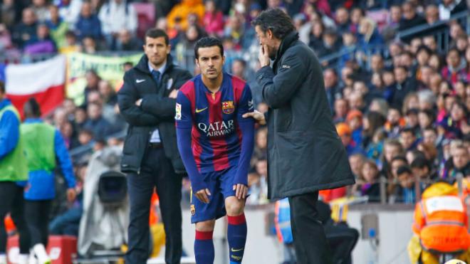 Pedro Rodríguez y Luis Enrique en un partido del Barça (Cordon Press)