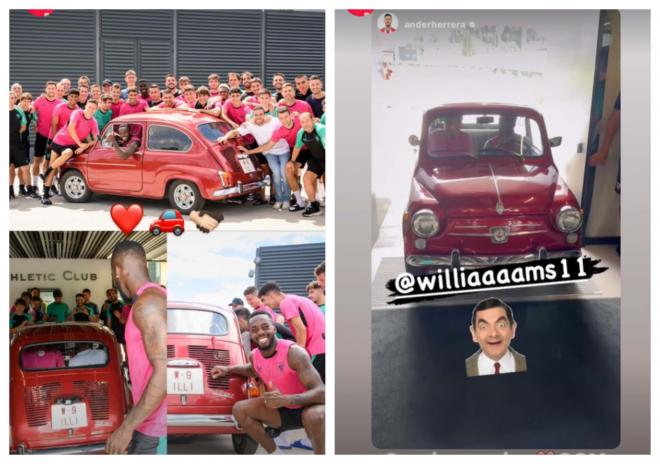 La plantilla del Athletic sorprende a Iñaki Willias con un automóvil clásico de regalo.