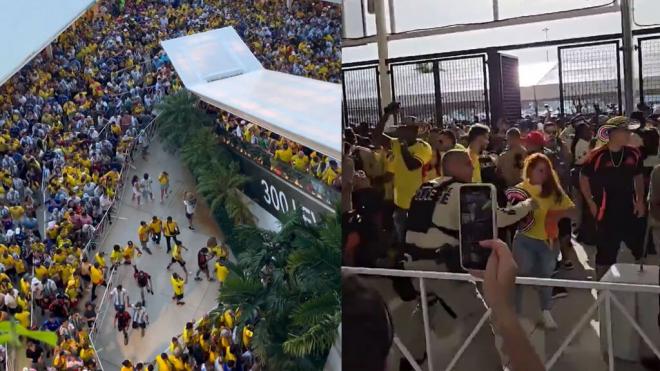 Avalanchas en el acceso al estadio de la final de la Copa América en Miami.