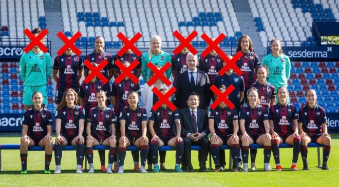 La foto de la plantilla del Levante antes de la conclusión de la pasada temporada (Foto: LUD). 