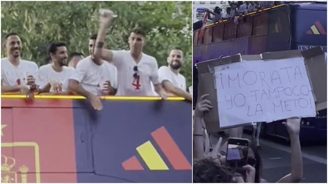 Álvaro Morata tiró un vaso al público desde el bus de la celebración