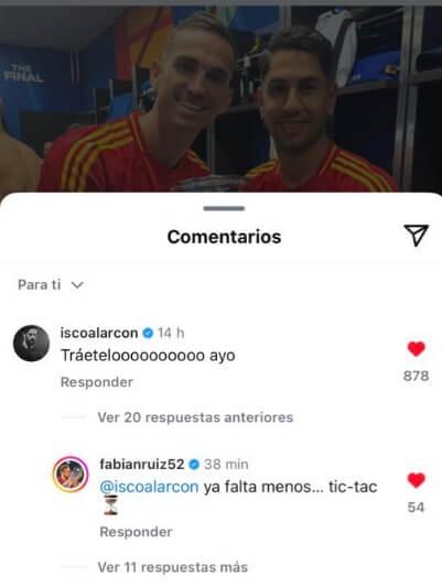 La respuesta de Fabián Ruiz a Isco Alarcón.