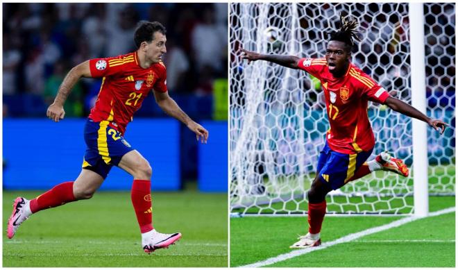 Mikel Oyarzabal y Nico Williams ante Inglaterra. (Fotos: SeFútbol)