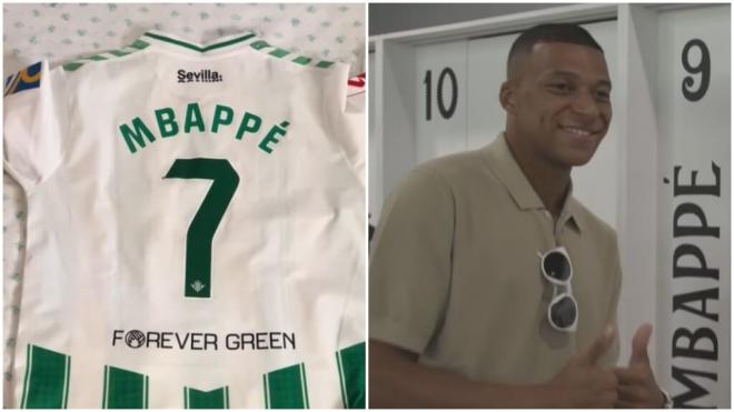 Un aficionado del Real Betis se seriegrafió el nombre de Mbappé en una camiseta verdiblanca.