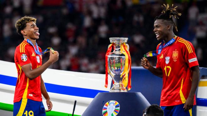 Lamine Yamal y Nico Williams,podrían volver a coincidir en el Barcelona tras la Eurocopa (foto: Cordon Press).