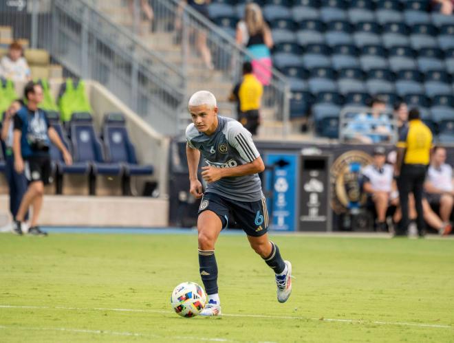 Cavan Sullivan, durante el calentamiento con los Philadelphia Union (Foto: Cordon Press)