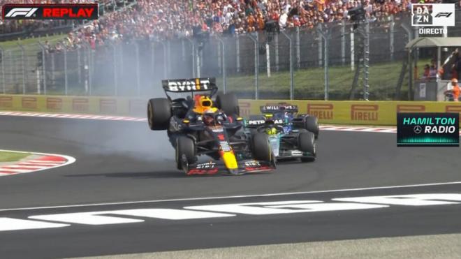 Max Verstappen y Lewis Hamilton, en el GP de Hungría (Foto: DAZN).