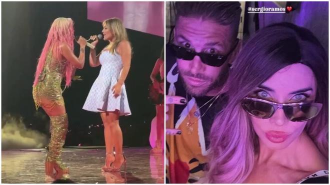 Pilar Rubio y Sergio Ramos presenciaron el momento de Amaia Montero y Karol G (Redes sociales)