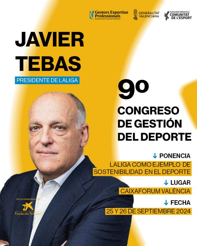 El presidente de LaLiga, Javier Tebas, será uno de los principales ponentes