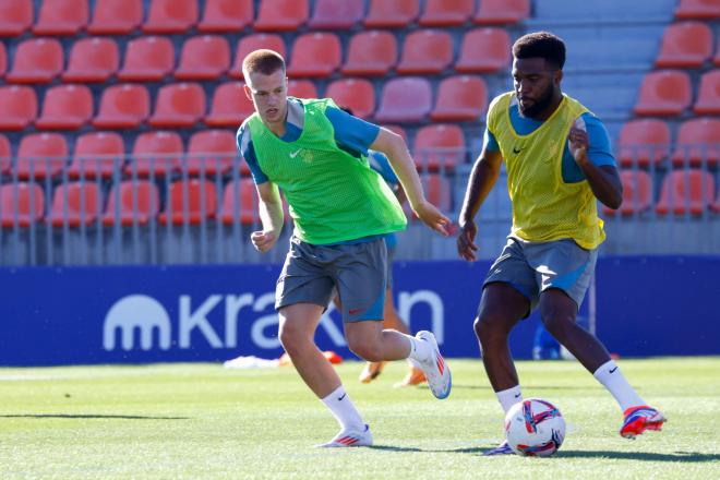 Arthur Vermeeren y Thomas Lemar, en un entrenamiento del Atlético de Madrid (Foto: ATM).