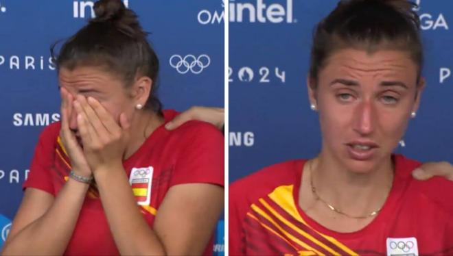 Las lágrimas de Sara Sorribes tras caer en París 2024.