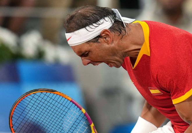 Rafa Nadal celebra un punto en el partido de dobles con Alcaraz (FOTO: Cordón Press).