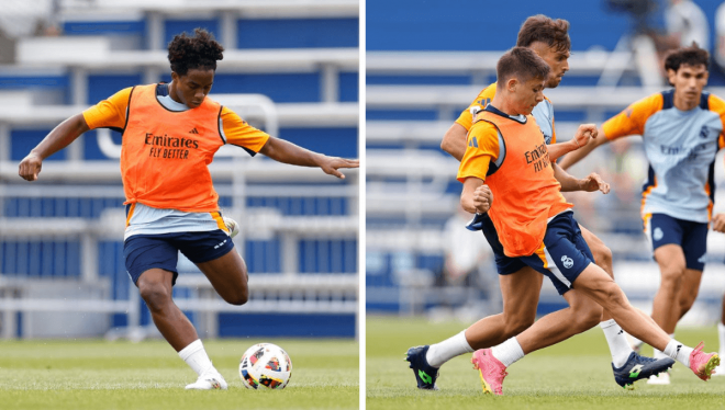 Endrick y Arda Güler, en un entrenamiento del Real Madrid (Foto: RMCF).