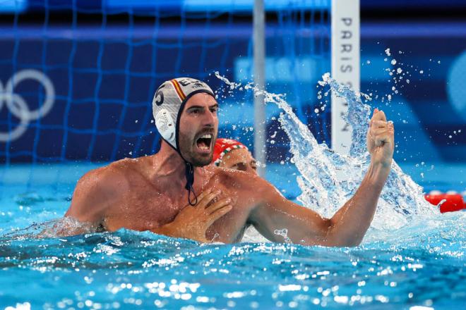 Miguel de Toro celebra un gol en el España-Hungría de París 2024 (Foto: EFE).