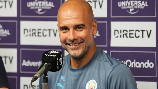 Pep Guardiola, en la rueda de prensa antes del enfrentamiento de pretemporada contra el Barça (Cor