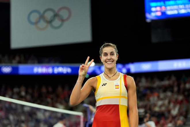 Carolina Marín celebra en los JJ.OO. de París 2024 (Foto: COE).