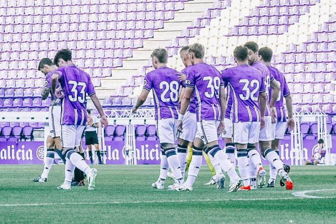 Los jugadores del Pucela celebran el gol ante el Pau (Foto: Sara Cabezas).