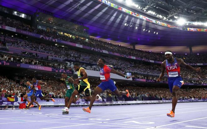 Noah Lyles, en la llegada a meta (Foto: @Olympics)