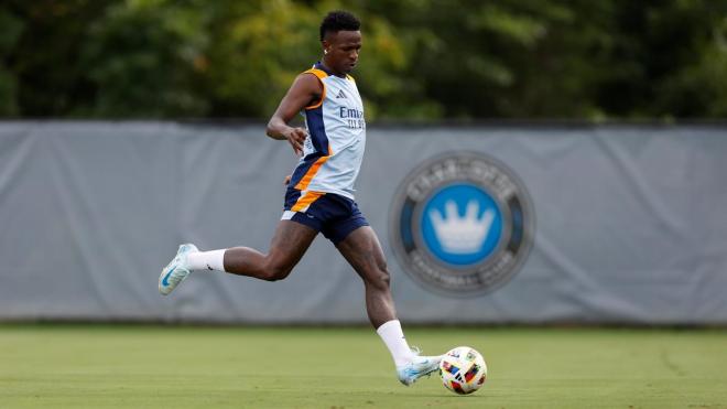 Vinícius, en una sesión del Real Madrid (Foto: RM).