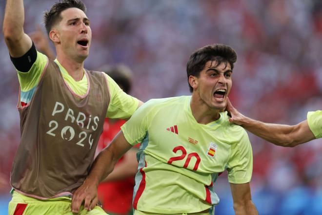 Juanlu Sánchez, celebrando su gol ante Marruecos (Foto: Cordon Press).