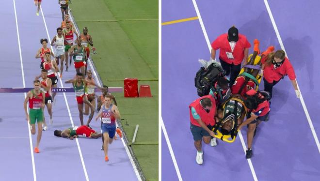 Lamecha Girma, tras su caída en la final de los 3.000 obstáculos.