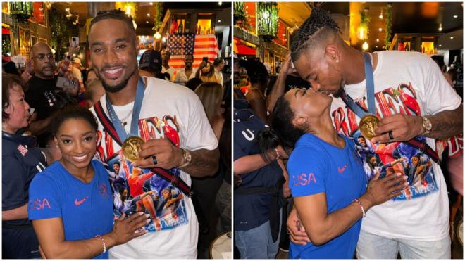 Jonathan Owens y Simone Biles, con la primera medalla de oro en París 2024 (RR.SS)