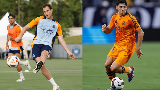 Mario Martín y Juanmi Latasa, en pretemporada con el Real Madrid.