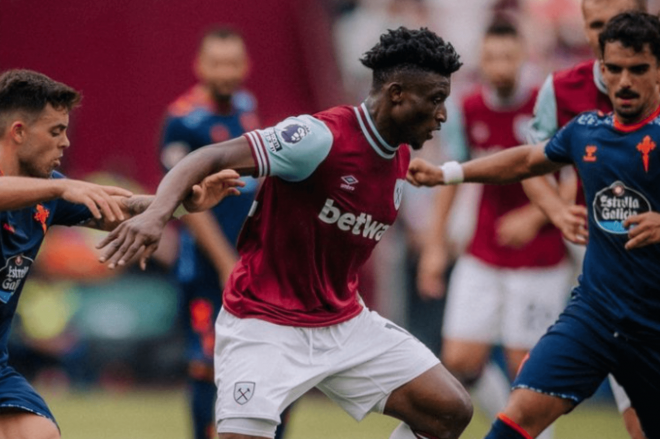 Beltrán y Damián presionan a Kudus (Foto: West Ham).