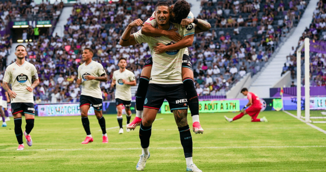 Marcos André y Koke celebrando el gol del brasileño (Foto: Real Valladolid).