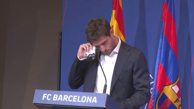 Sergi Roberto, emocionado en su despedida del Barça