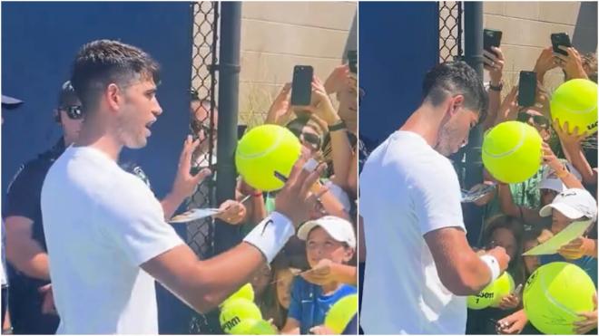 Carlos Alcaraz con los aficionados en Cincinnati (Fuente: @TennisTV)