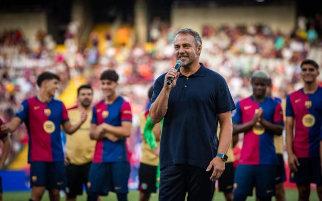 Hansi Flick, en la presentación del Barcelona en Montjuïc (Foto: FCB).