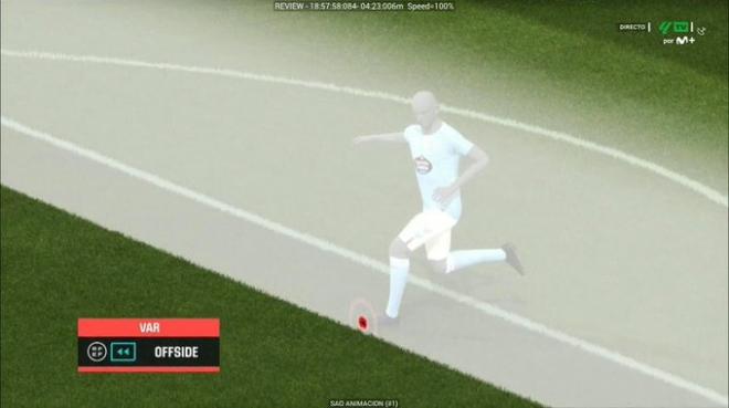 El fuera de juego milimétrico por el que el colegiado anuló el gol a Aspas.