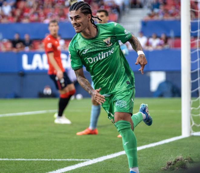 Juan Cruz, celebrando el 0-1 en El Sadar (Foto: CDLeganes)