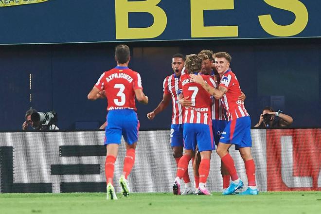 Los jugadores del Atlético celebran el gol de Marcos Llorente al Villarreal (Foto: Cordon Press).