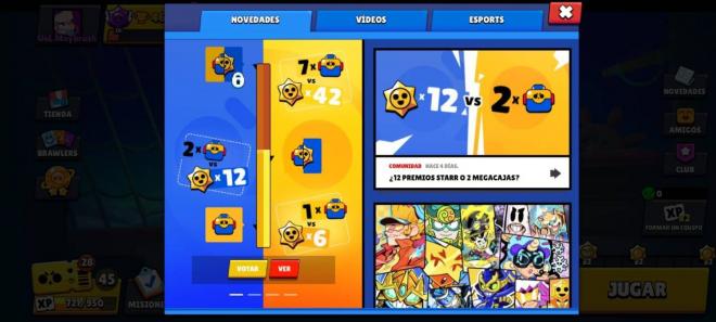 La votación Megacajas vs Premios Starr en el evento de Brawl Stars