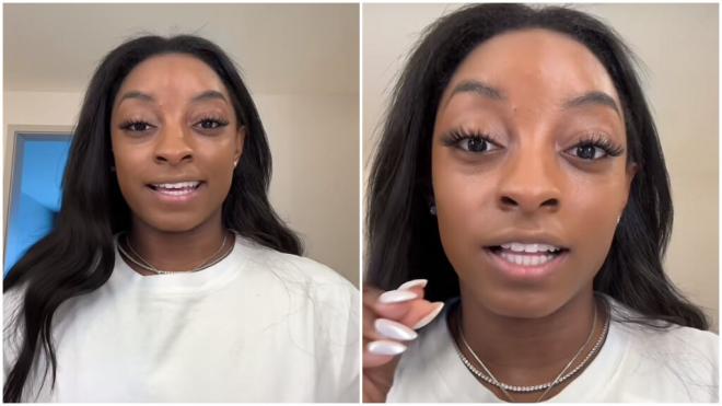 Simone Biles contando el precio de la botella (TikTok: @simonebilesowens)